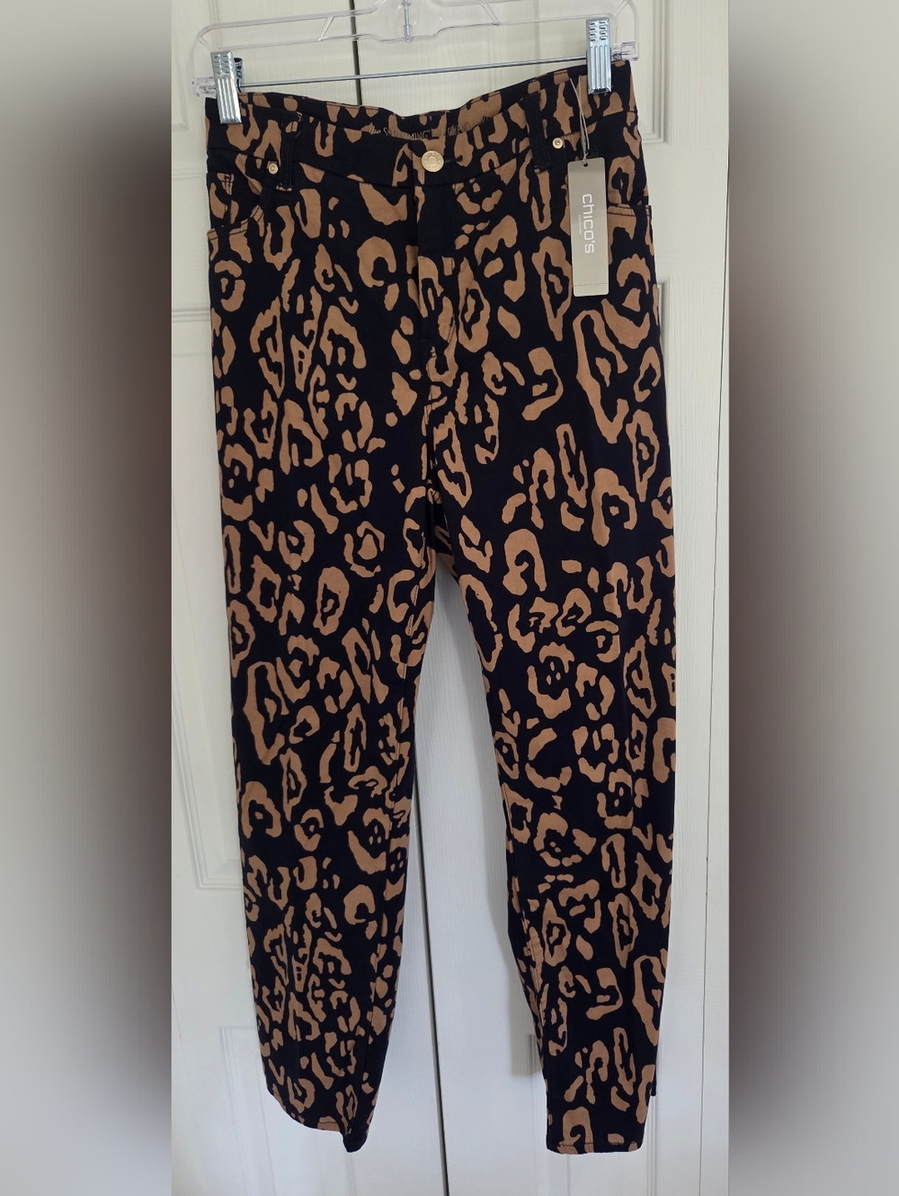 Chico's So Slimming Girlfriend Ankle Jeans Navy and Tan Leopard